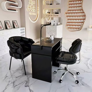 Table et chaise de manucure en porcelaine marbrée, style luxe léger, très tendance, pour une ou deux personnes - Product Image 2