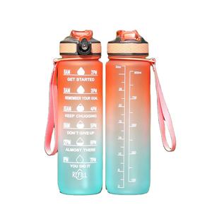 ขวดน้ำพลาสติกขนาด 32 ออนซ์ สำหรับออกกำลังกาย ปลอดสาร BPA ฝาเปิดแบบพลิก พร้อมที่กรองและหลอดดูด มีตัวบอกเวลา - Product Image 4