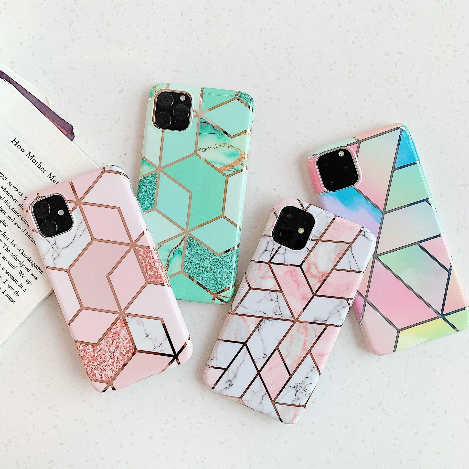 Korean printed hot deal small moq soft tpu custom diy green pink cover phone case marble for iPhone 11 12 13 14 Pro Max