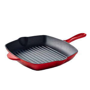 Poêle à griller en <span class=keywords><strong>fonte</strong></span> <span class=keywords><strong>émaillée</strong></span> de 27 cm, poêle à frire pour steak, wok à viande rayé, adapté à divers types de cuisinières - Product Image 1