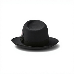 Chapeau Fedora Noir 100% Polyester Unisexe à Large Bord, Formel et Décontracté, Accessoire Adulte avec Ruban, Quatre Saisons, 56-58CM, Broderie à la Main - Product Image 1