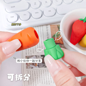 Borradores de Frutas de Dibujos Animados TPR 1 Mango 1 Zanahoria 1 Fresa Para Niños, Uso con Lápiz - Product Image 2