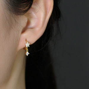 Tinh tế cubic zircon CZ Flower Clip-on bông tai Chic 18K vàng mạ 925 sterling Silver cubic zirconia thả bông tai - Product Image 2