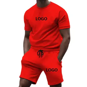 Vêtements de marque personnalisés pour hommes, 2 pièces, mode, col rond, manches courtes, avec le même costume imprimé pour hommes, sports de fitness et de loisirs