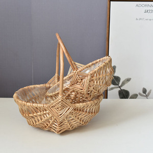 Rattan <b>Basket</b> Woven Bowl Shape With Handles Small <b>Large</b> Size <b>For</b> <b>Storage</b> Neatening Flower Arrangement Floral Packaging - Product Image 4