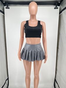 Y2K Ladies 2024 <strong>Pink</strong> Fashion High Waisted <strong>Skirts</strong> Mature Woman <strong>Leather</strong> Pleated Mini <strong>Skirt</strong> - Product Image 5
