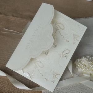 Invitations de luxe en papier gaufré avec poche, dorées à chaud, en <span class=keywords><strong>dentelle</strong></span>, pour <span class=keywords><strong>mariage</strong></span>, anniversaire, fête prénuptiale, fiançailles - Product Image 2