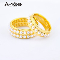 Bagues de mariage en perles bleu Turquoise, bijoux Ayong, bague en laiton pour femmes, plaqué or 18k, en Stock