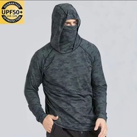 Camiseta de Pesca con Protección Solar UPF50+ para Hombre, Manga Larga, Secado Rápido, Transpirable, con Capucha y Máscara, Talla Grande para Adultos