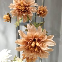 Dahlias artificiels faits main en plastique, 6 têtes, design moderne, pour la photographie de mariage en fin d'automne, accessoires de décoration intérieure