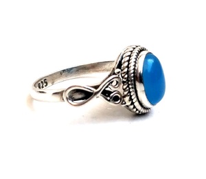 Vente chaude 925 Sterling Unisexe Vintage Anneau Naturel Bleu Calcédoine Gemme pour Anniversaire Cadeau Bijoux - Product Image 4