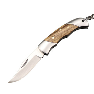 Cuchillo plegable de acero inoxidable con mango de madera, mini herramienta EDC para exteriores con borde liso, fácil de transportar - Product Image 5
