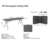 Table pliante GSD Outdoor en plastique noir de 6 pieds, robuste, portable, pliable en deux, avec poignée