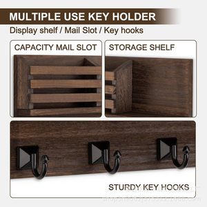 Wooden <b>Wall</b> <b>Mounted</b> Key Holder With Mail Slot And Storage <b>Shelf</b> For Entryway Organization - Product Image 1