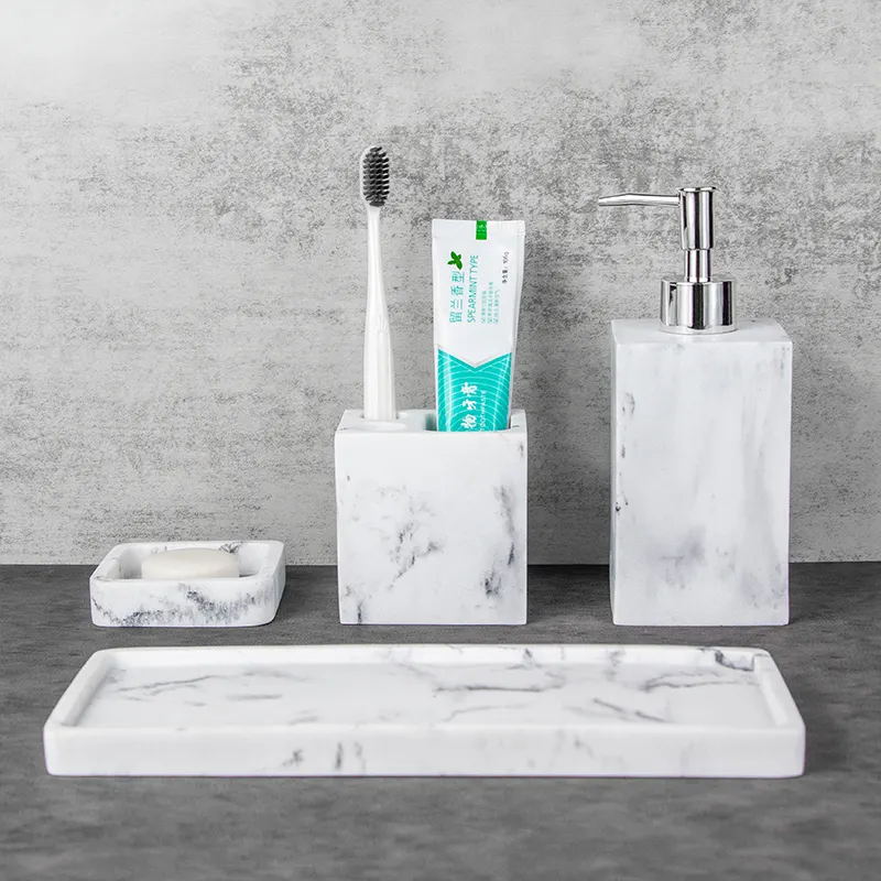 Ustom-Juego de bandejas y dispensador de jabón, accesorio moderno de mármol de poliresina para el hogar y el baño del hotel