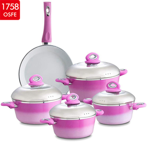 Chef'S estrella 9 pieza de aluminio antiadherente <span class=keywords><strong>ollas</strong></span> sartenes de inducción listo Rosa barato utensilios de cocina conjunto - Product Image 1