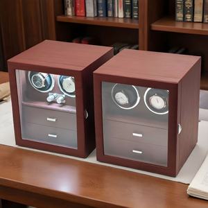 Lüks Gül Ağacı Desenli PU Otomatik Saat Çalıştırıcı Ahşap Sessiz Döner Vitrin Çok Fonksiyonlu 2 Katmanlı Mücevher Saklama Kutusu - Product Image 6