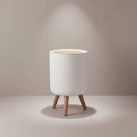 Panier à papier rond surélevé créatif à poussoir, en plastique imitation bois blanc, grande capacité 7L, pour salon et chambre à coucher