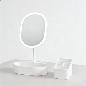Светодиодное зеркало для макияжа с подсветкой, настольное, одностороннее, вращающееся на 360 градусов, зеркало «Принцесса» с отсеком для хранения, из АБС-пластика и стекла, для студенческого общежития, с подсветкой - Product Image 1