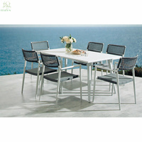 Meubles de piscine d'hôtel de style nordique blanc ensemble de table à manger de luxe en aluminium pour le jardin et le patio 6 places