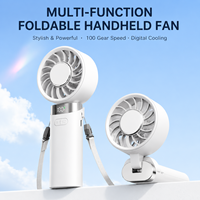 Ventilateur portable rechargeable mini avec design de pales de turbine à vent puissantes, support pliable, affichage numérique, batterie 3600 mAh