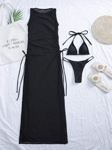 Sexy Women Mesh Swimwear 3Pc Swimsuit <strong>Bikini</strong> Set With High Leg Cut Cover up <strong>Dresses</strong> - Product Image 6