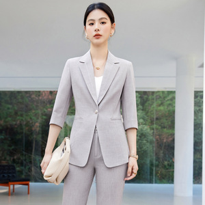 Women's Blue Suit Set Three Quarter Sleeve Lightweight Formal Workwear Business Commute Interview - Product Image 2