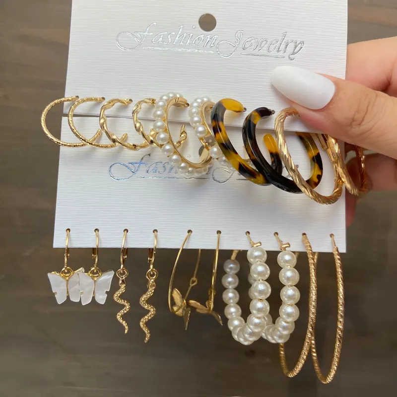 Bohemio de serpiente de oro mariposa conjunto de pendientes de gota de la mujer de acrílico perla pendientes de 2021 tendencia conjunto de pendientes de joyería