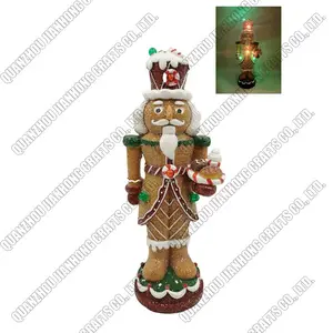 New Arrival Handmade Resin Crafts Customized Led Gingerbread Man Nutcracker Christmas Resin