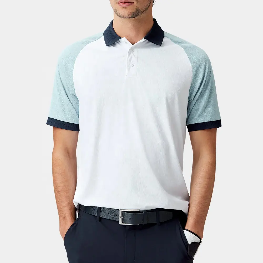 Polo de golf deportivo transpirable ligero con mangas raglán de LICRA poliéster y logotipo de calidad de marca personalizada para hombre