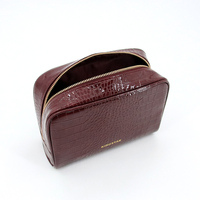 Trousse de Maquillage OEM de Luxe Marron en PU Texture Croco, Imperméable, Portable, Pochette de Toilette, Sac Cosmétique de Voyage Quotidien