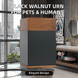 Urne funéraire de luxe en bois de noyer noir pour animaux et humains, forme carrée, faite à la main avec sac pour cendres humaines - Product Image 2