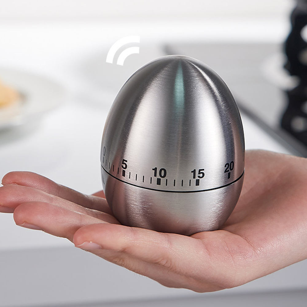 60min Kitchen Mechanical Egg-shaped Timer Stainless Steel Baking Time Reminder for Kitchen Timer