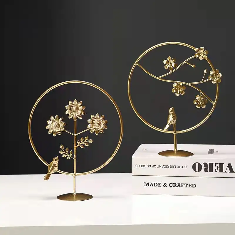 Qjx Licht Luxe Creatieve Metalen Ambachten Dieren Vogels Gouden Bladeren Interieur Thuis Ornamenten
