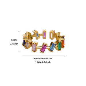Bague en acier inoxydable plaqué or 18 carats pour femme, avec zircon coloré, motif fleur, papillon, arc-en-ciel, alliance éternité, ajustable, ouverte - Product Image 6