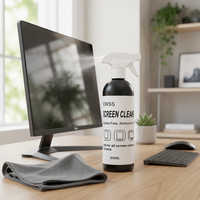 Solution de nettoyage d'écran naturelle et écologique personnalisée de 500 ml, kit de nettoyage d'écran LCD pour téléphone portable et ordinateur, emballage personnalisé