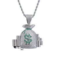Collier pendentif sac à monnaie style rappeur pavé de zircone cubique, bijoux de mode