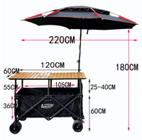 Chariot de marché pliable en métal à hauteur réglable avec parapluie, grande capacité, quatre roues, robuste, 200 kg, pour table, camping et vente de rue