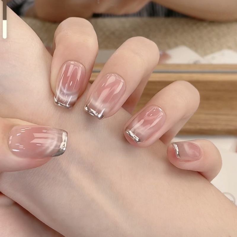 Short Square Luxury Acrylic False Nails Set Wholesale Custom 3D Butterfly Design French Tips Press on Nails Bulk Long-lasting