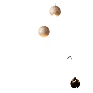 Luminaire suspendu de style japonais Wabi-Sabi en travertin jaune crème pour chambre à coucher, cordon long, luminaire rétro pour bar, îlot - Product Image 1