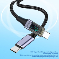 Câble de charge rapide USB-C 5A PD 100W en nylon tressé de 1m avec affichage LED pour bureau, batterie externe et tablette