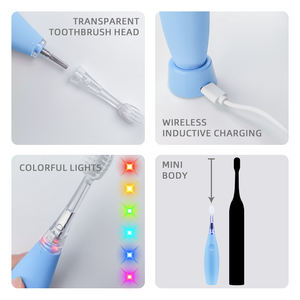 Brosse à dents sonique en silicone souple pour enfants, 2 têtes de rechange, rechargeable, 400 mAh Li-Ion, charge sans fil, étanche IPX7 - Product Image 5