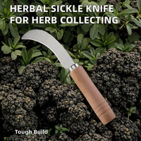 Couteau à herbes en acier inoxydable, outil de fauche avec manche en bois - Couteau à légumes écologique pour l'herboristerie et la cueillette d'herbes