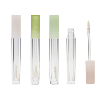 Tube de brillant à lèvres rond long transparent en caoutchouc violet personnalisé, impression de marque privée, tubes de brillant à lèvres vides roses de 5 ml