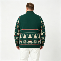 Pull en maille jacquard vert pour homme, style ethnique de Noël, col montant, fermeture éclair quart, ODM OEM