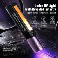 Lampe torche UV de poche OEM 365nm pour test de pierres précieuses, portable, rechargeable, multifonctionnelle, avec clip et lampe COB latérale