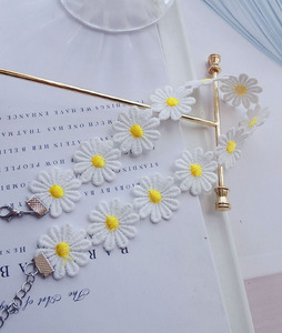 Piccolo fiore margherita fresco girocollo girocollo catena da donna in pizzo di cotone girocollo bracciale e collana gioielli - Product Image 6