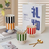 Tasse à café en céramique FENN personnalisée, simple, peinte à la main, rayée, mignonne, en porcelaine, pour le petit-déjeuner, le lait, le jus, le café