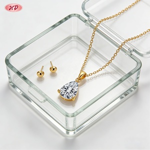 เฮงเดียน จิวเวลรี่ ขายส่ง สร้อยคอทองเหลืองชุบทอง 18K ประดับเพชรซิคอนทรงลูกแพร์เกรด AAA สำหรับผู้หญิง - Product Image 1