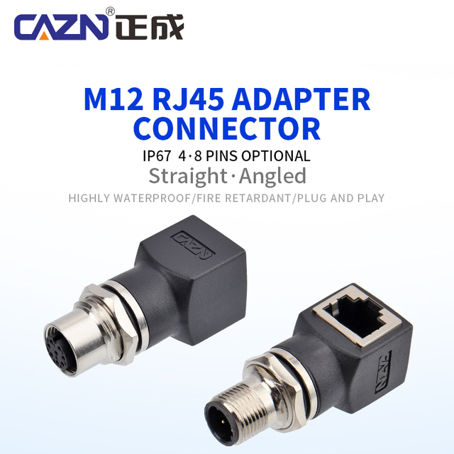 Factory M12 RJ45 4 8-Pin D Code Type Ethernet Connectors Female to Male Straight Angled Plug Industrial Camera Adapters